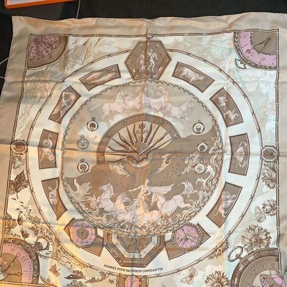 NIB RARE Hermès Pour Vacheron Constantin Astrologie Time Brown Pink Silk Scarf - Picture 9 of 17
